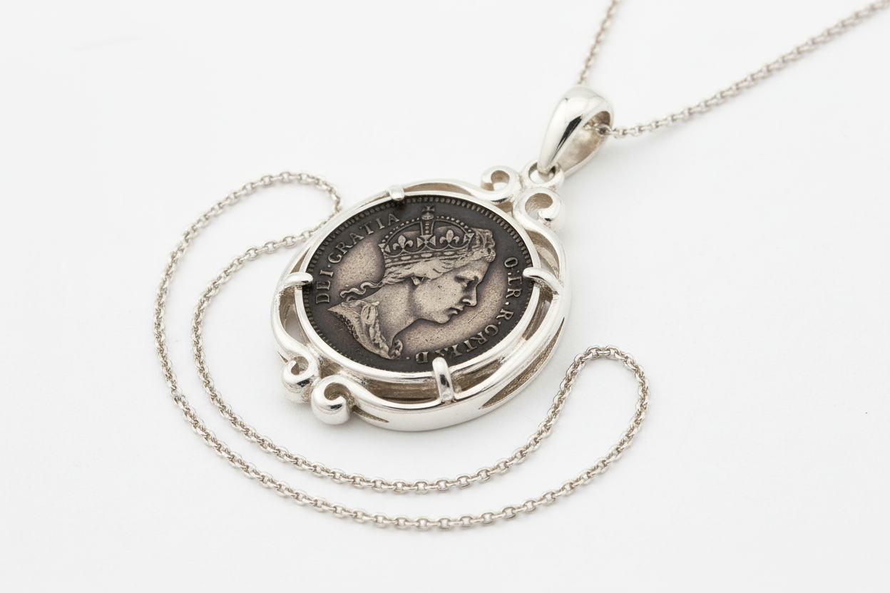 An sterling Silver Pendant made of antique/old British coin