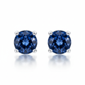 Sterling Silver Stud Earrings, Round Brilliant cut sapphires